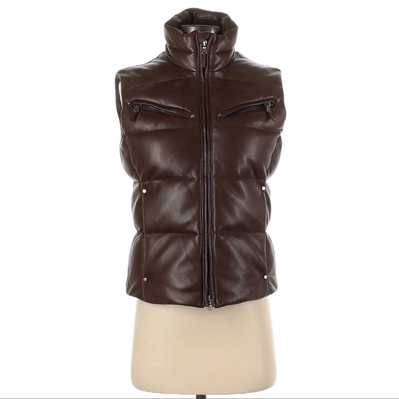 RALPH LAUREN RLX lambskin chocolate brown leather down puffer bubble vest Size M - Picture 2 of 4